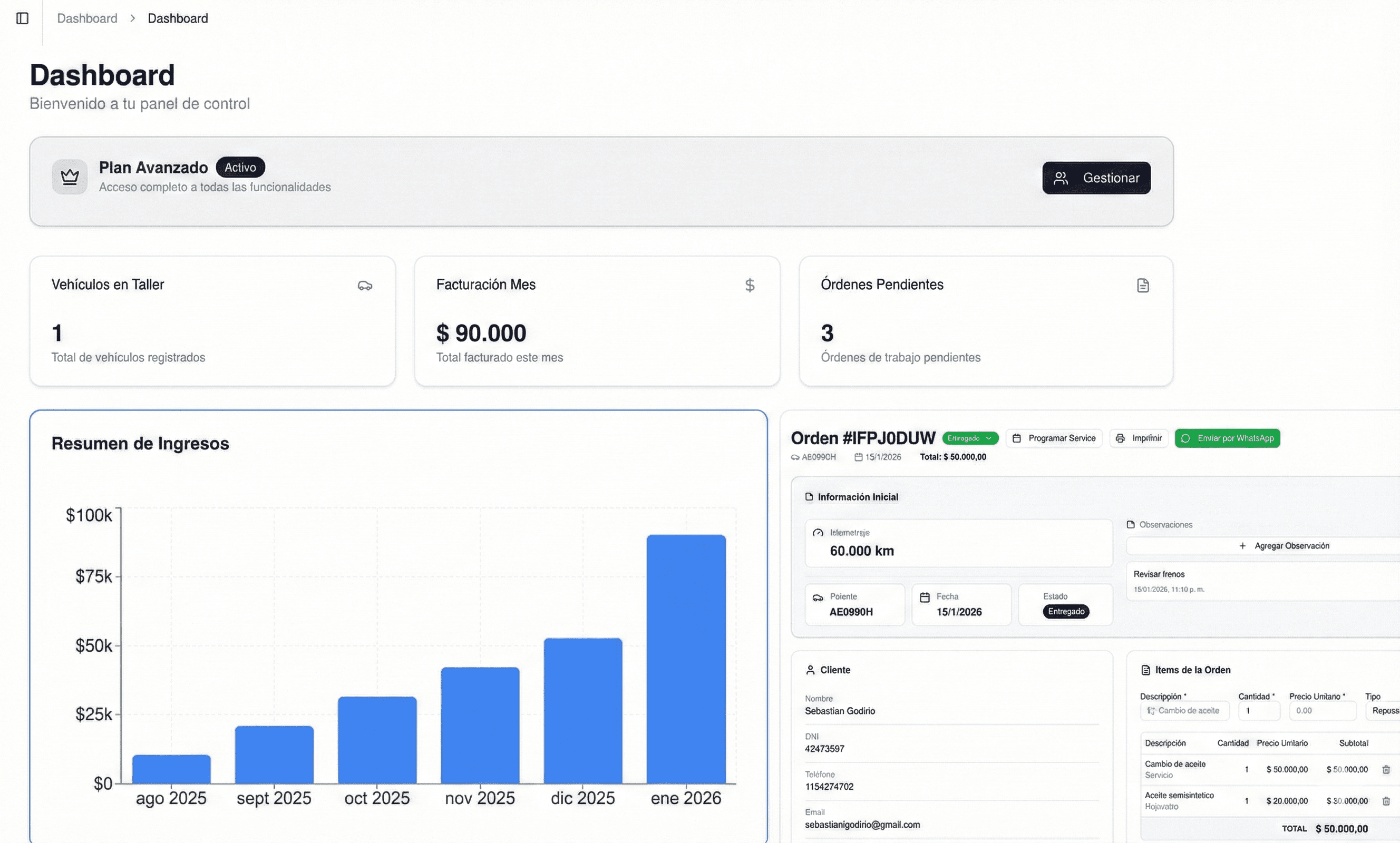 Vista previa del dashboard de AutoFix